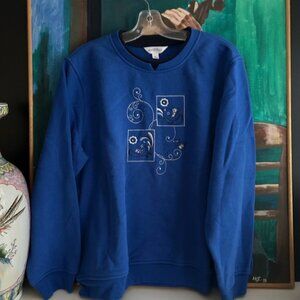 Northern Reflections Blue Floral Embroidered Crewneck Sweater XLP